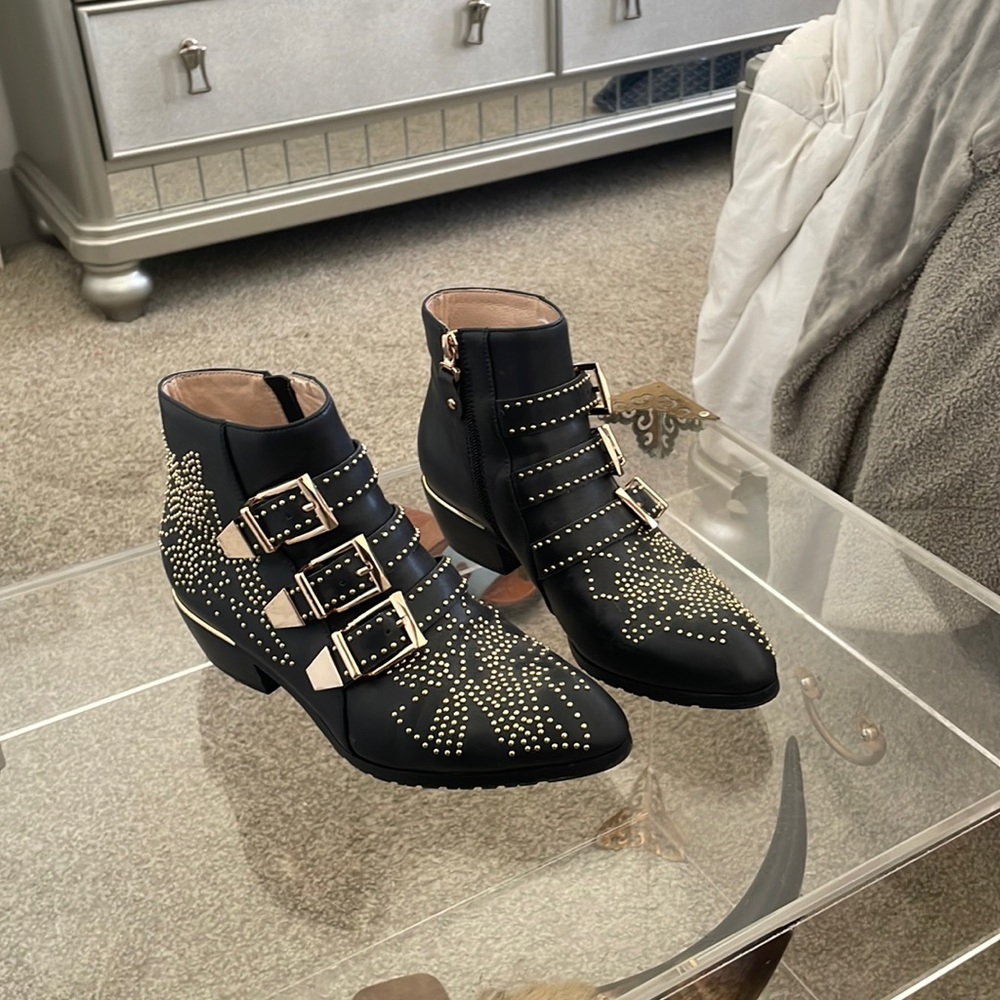 Inspired black boots w gold hardware